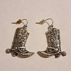 Handmade Silver Boot Dangle Earrings With Clear CZ Gemstones For Pierced Ears